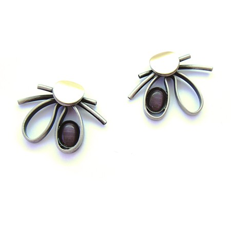 Plum Catsite Petal Post-style Two-tone Earrings by Crono Design - Click Image to Close